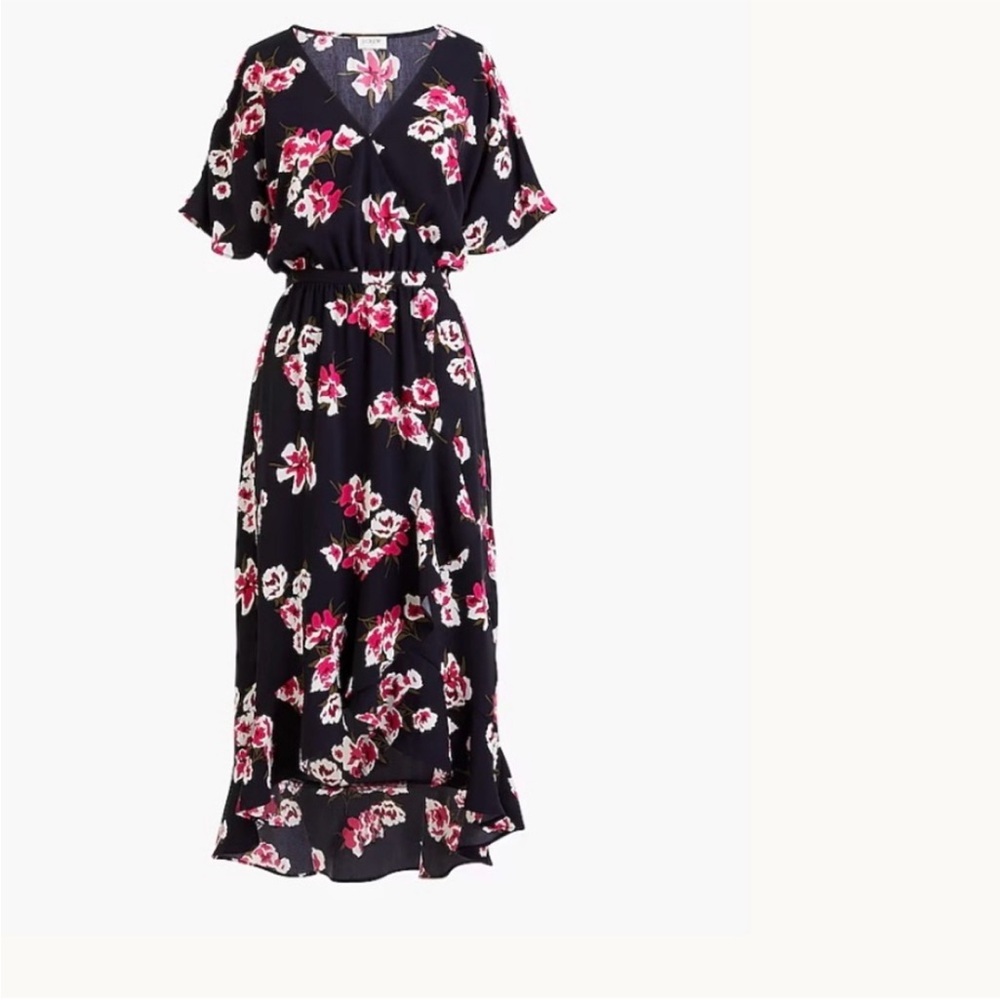 J. Crew Navy and Pink Floral High Low Dress